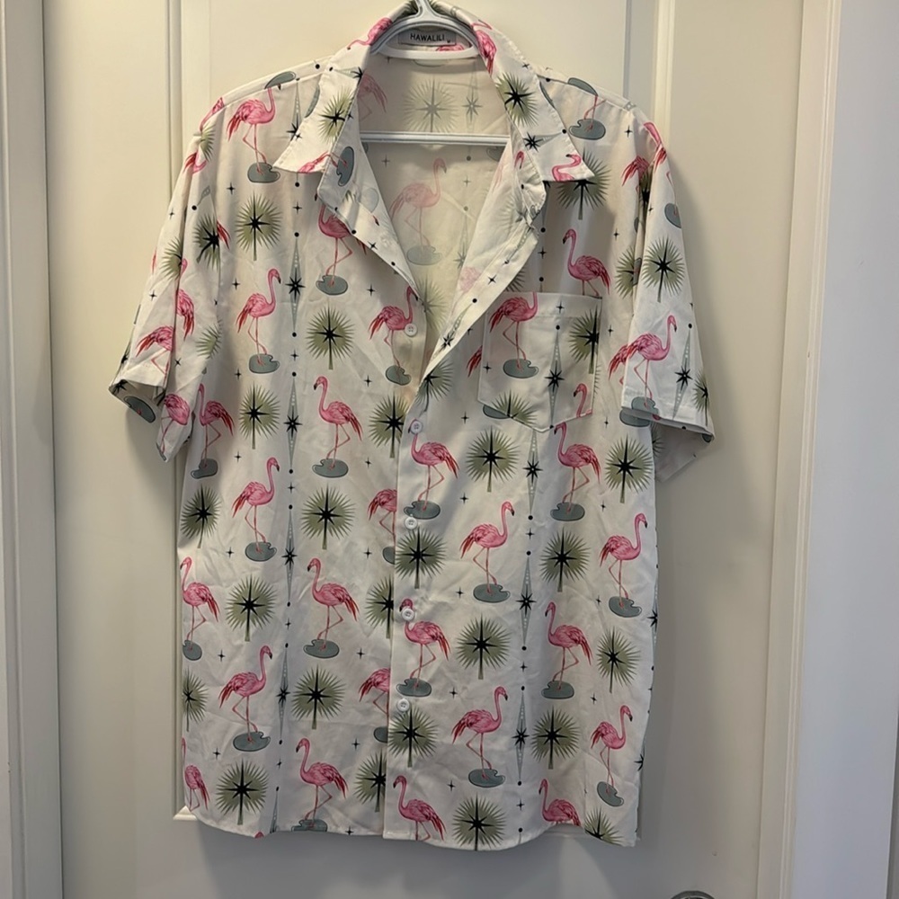 *4 for $25* Hawalili mens short sleeve pink flamingo Golf shirt